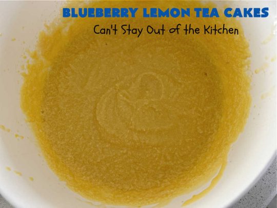 Blueberry Lemon Tea Cakes | Can't Stay Out of the Kitchen | these adorable #TeaCakes are made with fresh #blueberries & 3 kinds of #lemon flavoring including #LemonZest, #LemonJuice & #LemonExtract. They pop in flavor & are both #SugarFree & #GlutenFree. Terrific #dessert for family or friends with #Celiac or #Diabetes. #BlueberryDessert #LemonDessert #cake #BlueberryLemonTeaCakes