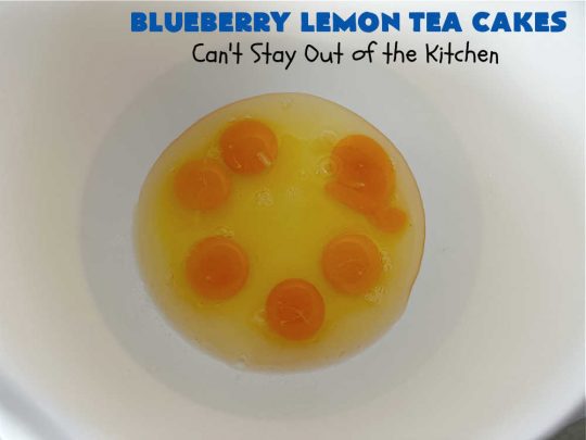 Blueberry Lemon Tea Cakes | Can't Stay Out of the Kitchen | these adorable #TeaCakes are made with fresh #blueberries & 3 kinds of #lemon flavoring including #LemonZest, #LemonJuice & #LemonExtract. They pop in flavor & are both #SugarFree & #GlutenFree. Terrific #dessert for family or friends with #Celiac or #Diabetes. #BlueberryDessert #LemonDessert #cake #BlueberryLemonTeaCakes
