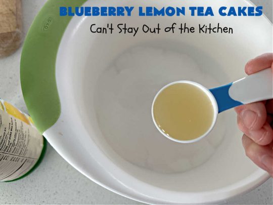 Blueberry Lemon Tea Cakes | Can't Stay Out of the Kitchen | these adorable #TeaCakes are made with fresh #blueberries & 3 kinds of #lemon flavoring including #LemonZest, #LemonJuice & #LemonExtract. They pop in flavor & are both #SugarFree & #GlutenFree. Terrific #dessert for family or friends with #Celiac or #Diabetes. #BlueberryDessert #LemonDessert #cake #BlueberryLemonTeaCakes