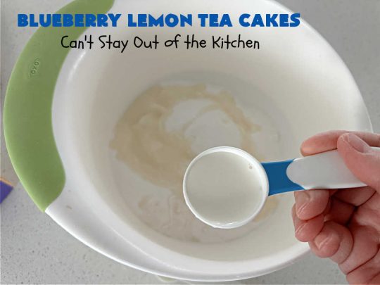 Blueberry Lemon Tea Cakes | Can't Stay Out of the Kitchen | these adorable #TeaCakes are made with fresh #blueberries & 3 kinds of #lemon flavoring including #LemonZest, #LemonJuice & #LemonExtract. They pop in flavor & are both #SugarFree & #GlutenFree. Terrific #dessert for family or friends with #Celiac or #Diabetes. #BlueberryDessert #LemonDessert #cake #BlueberryLemonTeaCakes