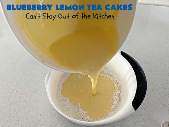 Blueberry Lemon Tea Cakes | Can't Stay Out of the Kitchen | these adorable #TeaCakes are made with fresh #blueberries & 3 kinds of #lemon flavoring including #LemonZest, #LemonJuice & #LemonExtract. They pop in flavor & are both #SugarFree & #GlutenFree. Terrific #dessert for family or friends with #Celiac or #Diabetes. #BlueberryDessert #LemonDessert #cake #BlueberryLemonTeaCakes