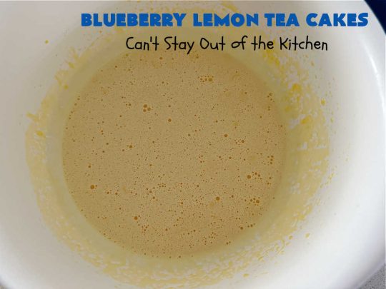 Blueberry Lemon Tea Cakes | Can't Stay Out of the Kitchen | these adorable #TeaCakes are made with fresh #blueberries & 3 kinds of #lemon flavoring including #LemonZest, #LemonJuice & #LemonExtract. They pop in flavor & are both #SugarFree & #GlutenFree. Terrific #dessert for family or friends with #Celiac or #Diabetes. #BlueberryDessert #LemonDessert #cake #BlueberryLemonTeaCakes