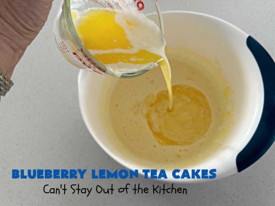 Blueberry Lemon Tea Cakes | Can't Stay Out of the Kitchen | these adorable #TeaCakes are made with fresh #blueberries & 3 kinds of #lemon flavoring including #LemonZest, #LemonJuice & #LemonExtract. They pop in flavor & are both #SugarFree & #GlutenFree. Terrific #dessert for family or friends with #Celiac or #Diabetes. #BlueberryDessert #LemonDessert #cake #BlueberryLemonTeaCakes