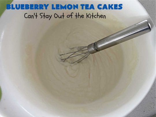 Blueberry Lemon Tea Cakes | Can't Stay Out of the Kitchen | these adorable #TeaCakes are made with fresh #blueberries & 3 kinds of #lemon flavoring including #LemonZest, #LemonJuice & #LemonExtract. They pop in flavor & are both #SugarFree & #GlutenFree. Terrific #dessert for family or friends with #Celiac or #Diabetes. #BlueberryDessert #LemonDessert #cake #BlueberryLemonTeaCakes