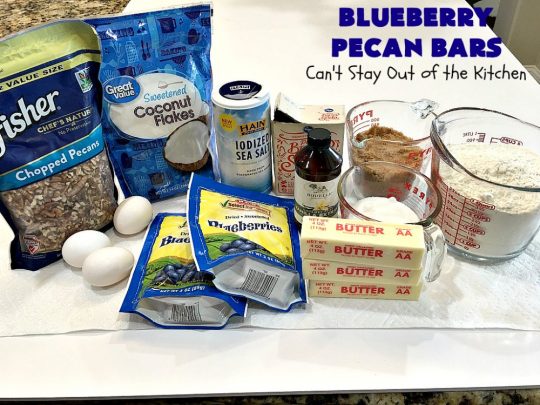 Blueberry Pecan Bars | Can't Stay Out of the Kitchen | these luscious, crunchy bar-type #cookies are filled with dried #blueberries, #pecans & #coconut. They're outrageously addictive! #tailgating #dessert #brownies #BlueberryDessert #BlueberryPecanBars