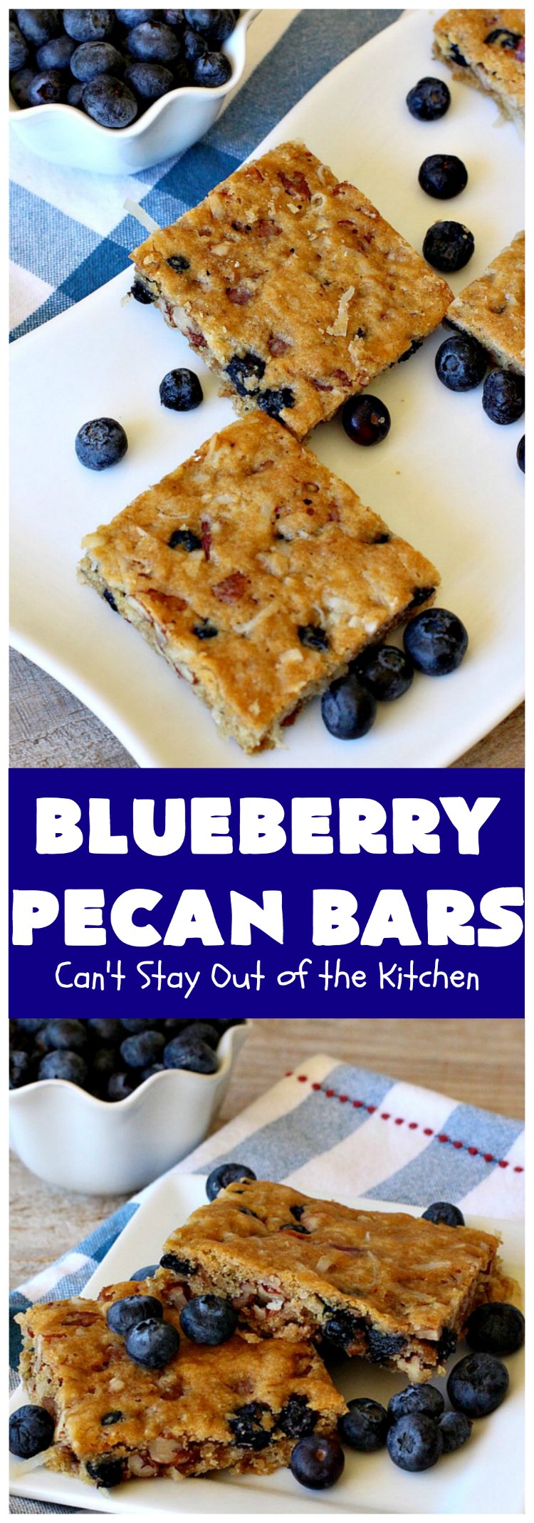 Blueberry Pecan Bars | Can't Stay Out of the Kitchen | these luscious, crunchy bar-type #cookies are filled with dried #blueberries, #pecans & #coconut. They're outrageously addictive! #tailgating #dessert #brownies #BlueberryDessert #BlueberryPecanBars