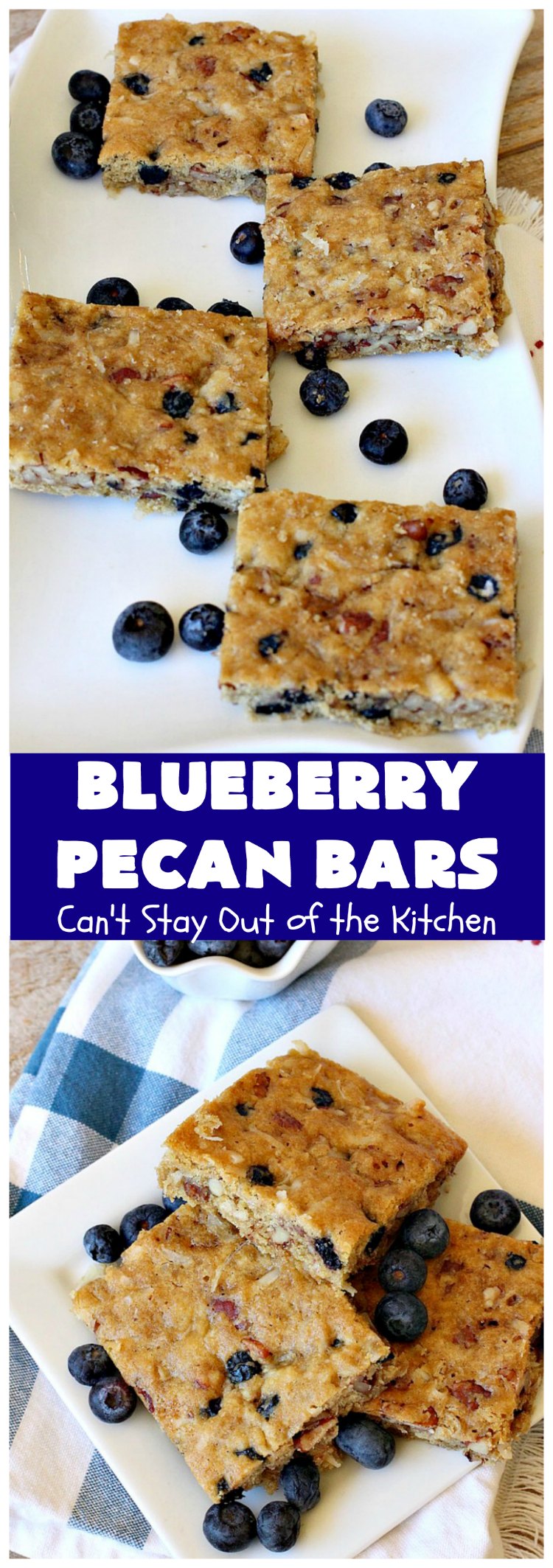 Blueberry Pecan Bars | Can't Stay Out of the Kitchen | these luscious, crunchy bar-type #cookies are filled with dried #blueberries, #pecans & #coconut. They're outrageously addictive! #tailgating #dessert #brownies #BlueberryDessert #BlueberryPecanBars