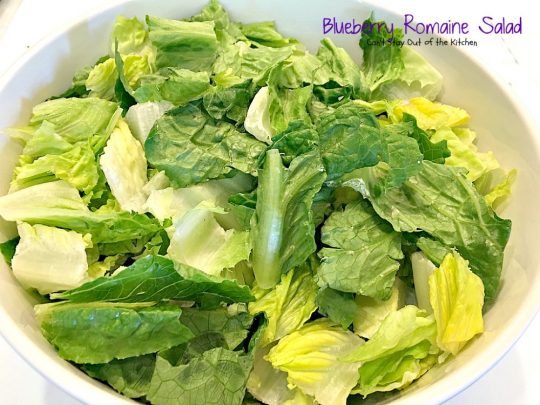 Blueberry Romaine Salad | Can't Stay Out of the Kitchen | fabulous #salad with #blueberries, #kiwi, #mangos, #cashews & a homemade poppyseed dressing. #glutenfree