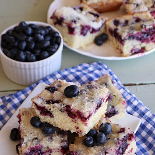 Blueberry Snack Cake | Can't Stay Out of the Kitchen | this lovely 7-ingredient #dessert is light & refreshing. It's filled with #blueberries & can be whipped up & on the table in 45 minutes. It's perfect for picnics, potlucks, backyard BBQs, or even #tailgating parties. #cake #BlueberryDessert #BlueberrySnackCake