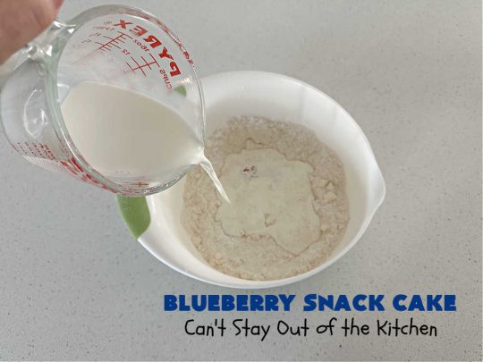 Blueberry Snack Cake | Can't Stay Out of the Kitchen | this lovely 7-ingredient #dessert is light & refreshing. It's filled with #blueberries & can be whipped up & on the table in 45 minutes. It's perfect for picnics, potlucks, backyard BBQs, or even #tailgating parties. #cake #BlueberryDessert #BlueberrySnackCake
