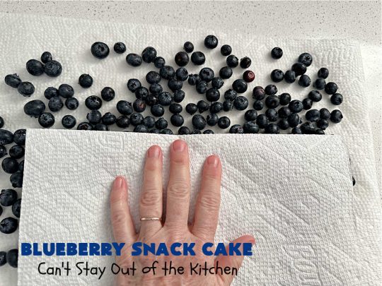 Blueberry Snack Cake | Can't Stay Out of the Kitchen | this lovely 7-ingredient #dessert is light & refreshing. It's filled with #blueberries & can be whipped up & on the table in 45 minutes. It's perfect for picnics, potlucks, backyard BBQs, or even #tailgating parties. #cake #BlueberryDessert #BlueberrySnackCake