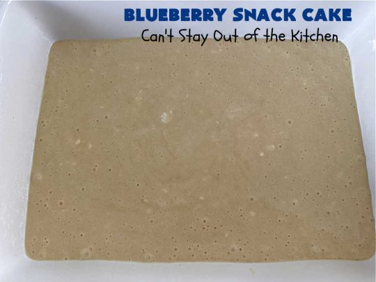 Blueberry Snack Cake | Can't Stay Out of the Kitchen | this lovely 7-ingredient #dessert is light & refreshing. It's filled with #blueberries & can be whipped up & on the table in 45 minutes. It's perfect for picnics, potlucks, backyard BBQs, or even #tailgating parties. #cake #BlueberryDessert #BlueberrySnackCake