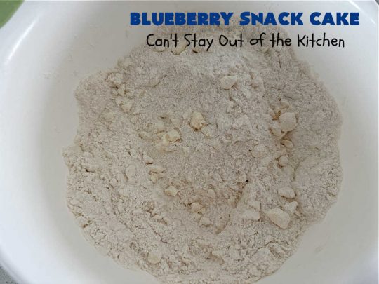 Blueberry Snack Cake | Can't Stay Out of the Kitchen | this lovely 7-ingredient #dessert is light & refreshing. It's filled with #blueberries & can be whipped up & on the table in 45 minutes. It's perfect for picnics, potlucks, backyard BBQs, or even #tailgating parties. #cake #BlueberryDessert #BlueberrySnackCake