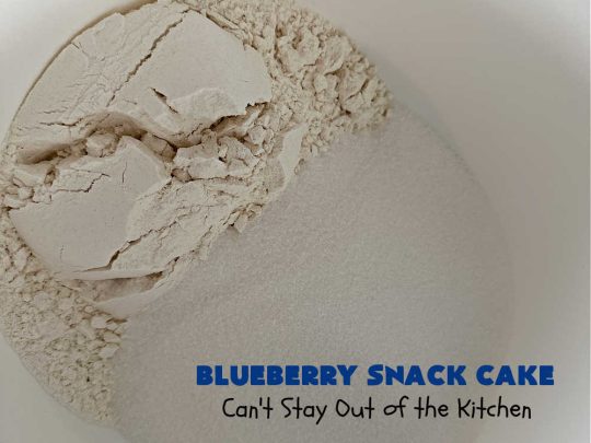 Blueberry Snack Cake | Can't Stay Out of the Kitchen | this lovely 7-ingredient #dessert is light & refreshing. It's filled with #blueberries & can be whipped up & on the table in 45 minutes. It's perfect for picnics, potlucks, backyard BBQs, or even #tailgating parties. #cake #BlueberryDessert #BlueberrySnackCake