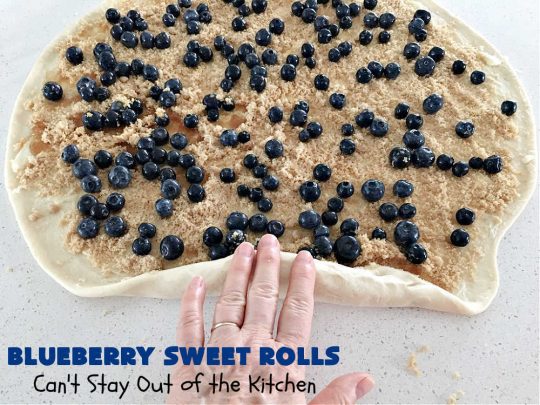 Blueberry Sweet Rolls | Can't Stay Out of the Kitchen | the most awesome #SweetRolls ever! These heavenly #rolls are filled with fresh #blueberries & iced with a luscious #buttercream frosting. Every bite will have you drooling! On top of that you don't have to hand-knead the dough! Great for a weekend, company or #holiday #breakfast. #HolidayBreakfast #ValentinesDay #brunch #BlueberrySweetRolls