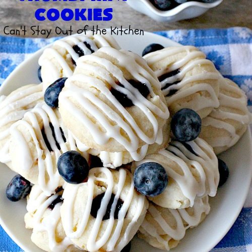Blueberry Thumbprint Cookies | Can't Stay Out of the Kitchen | these festive & beautiful #Christmas #cookies will have you salivating after the first bite. Perfect for #holiday parties like Christmas & #NewYearsDay. #dessert #blueberries #cookies #HolidayDessert #BlueberryDessert #ChristmasCookieExchange #ChristmasCookie