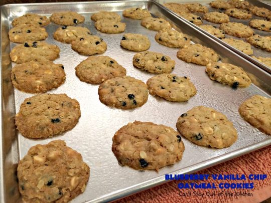 Blueberry Vanilla Chip Oatmeal Cookies | Can't Stay Out of the Kitchen | my family raved over these amazing #cookies. They're made with dried #blueberries, #oatmeal & #VanillaChips. It's one of the best #OatmealCookies you'll ever eat! Terrific for #holiday parties or a #ChristmasCookieExchange. #dessert #BlueberryVanillaChipOatmealCookies #BlueberryDessert