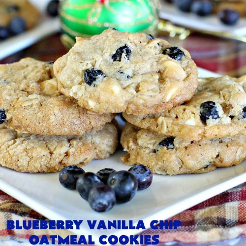 Blueberry Vanilla Chip Oatmeal Cookies | Can't Stay Out of the Kitchen | my family raved over these amazing #cookies. They're made with dried #blueberries, #oatmeal & #VanillaChips. It's one of the best #OatmealCookies you'll ever eat! Terrific for #holiday parties or a #ChristmasCookieExchange. #dessert #BlueberryVanillaChipOatmealCookies #BlueberryDessert