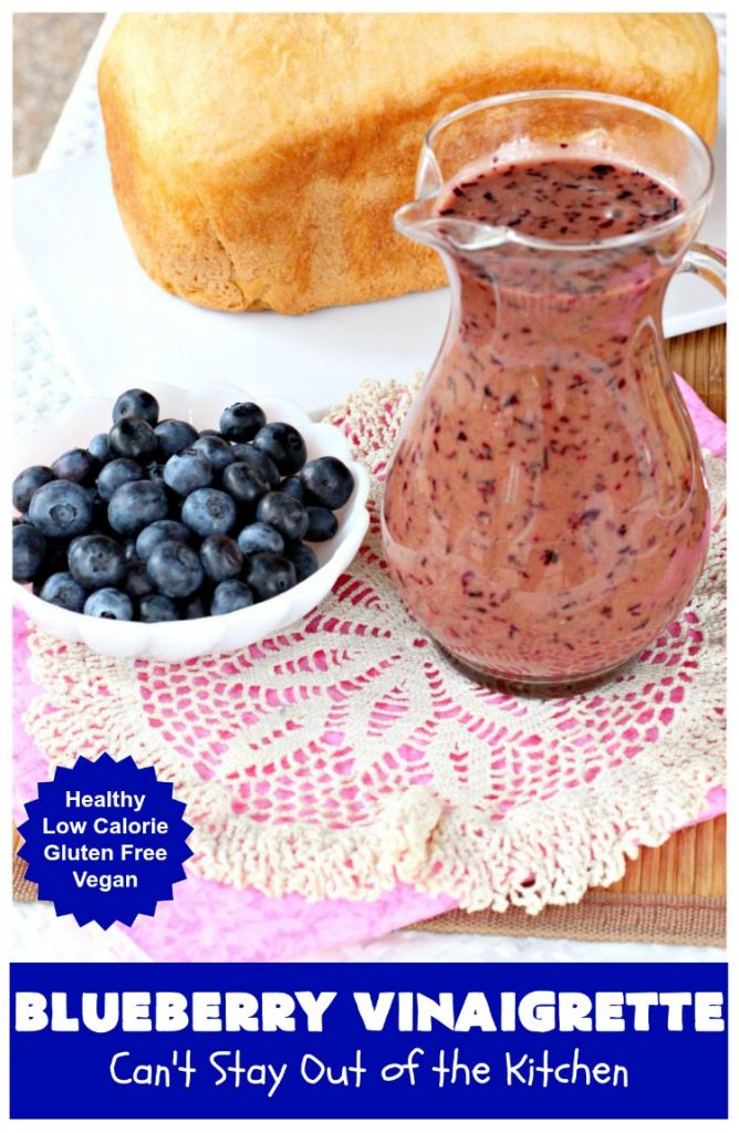 Blueberry Vinaigrette | Can't Stay Out of the Kitchen | this delightful tasting #BlueberryVinaigrette is perfect over a #TossedSalad with #fruit. It's #healthy, #LowCalorie, #Vegan & #GlutenFree. #SaladDressing