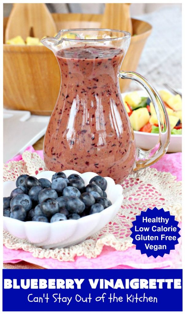 Blueberry Vinaigrette | Can't Stay Out of the Kitchen | this delightful tasting #BlueberryVinaigrette is perfect over a #TossedSalad with #fruit. It's #healthy, #LowCalorie, #Vegan & #GlutenFree. #SaladDressing
