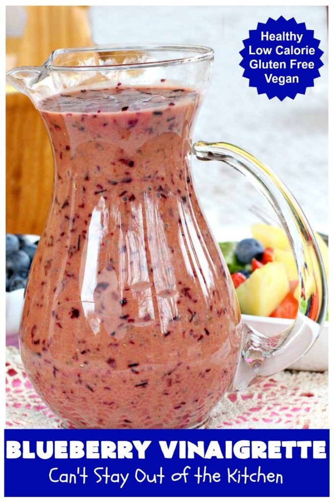 Blueberry Vinaigrette | Can't Stay Out of the Kitchen | this delightful tasting #BlueberryVinaigrette is perfect over a #TossedSalad with #fruit. It's #healthy, #LowCalorie, #Vegan & #GlutenFree. #SaladDressing