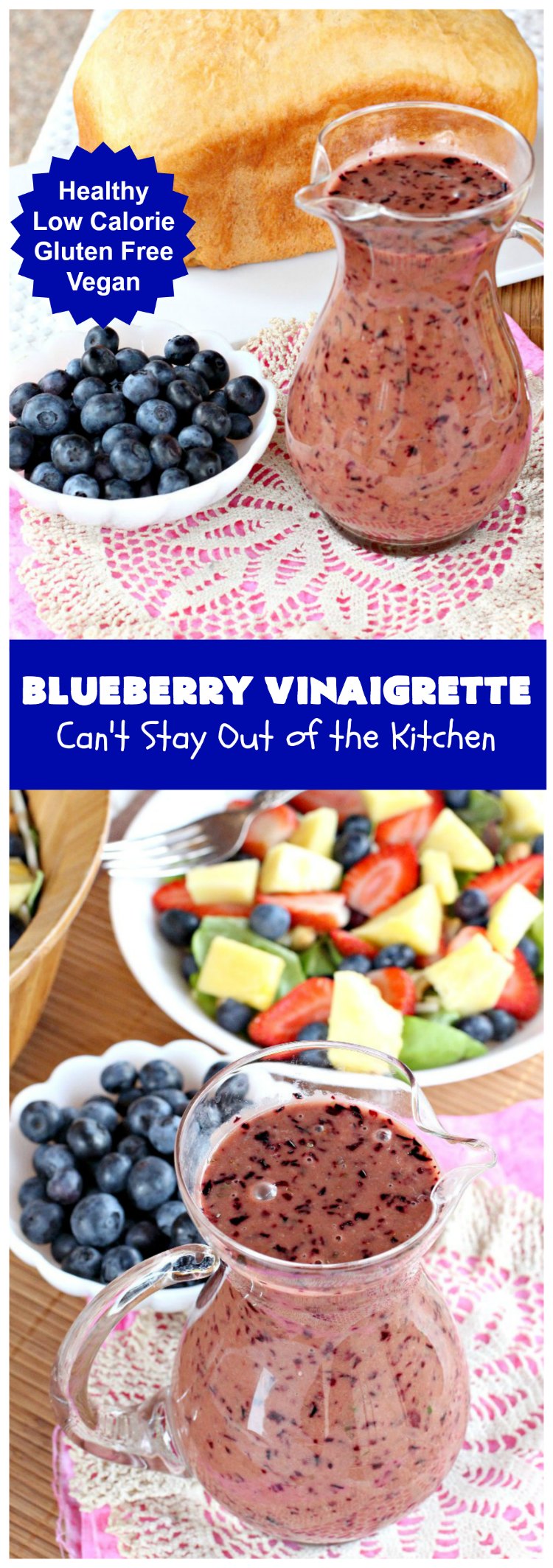 Blueberry Vinaigrette | Can't Stay Out of the Kitchen | this delightful tasting #BlueberryVinaigrette is perfect over a #TossedSalad with #fruit. It's #healthy, #LowCalorie, #Vegan & #GlutenFree. #SaladDressing
