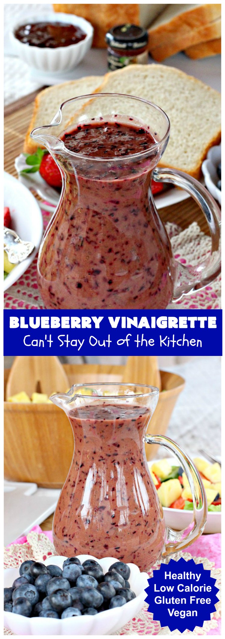 Blueberry Vinaigrette | Can't Stay Out of the Kitchen | this delightful tasting #BlueberryVinaigrette is perfect over a #TossedSalad with #fruit. It's #healthy, #LowCalorie, #Vegan & #GlutenFree. #SaladDressing