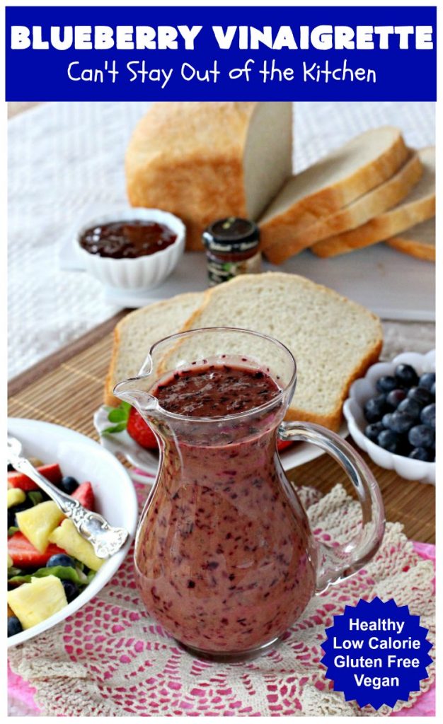 Blueberry Vinaigrette | Can't Stay Out of the Kitchen | this delightful tasting #BlueberryVinaigrette is perfect over a #TossedSalad with #fruit. It's #healthy, #LowCalorie, #Vegan & #GlutenFree. #SaladDressing