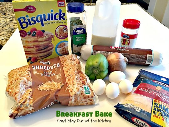 Breakfast Bake | Can't Stay Out of the Kitchen | One of the best #breakfast #casseroles you'll ever eat. #sausage #hashbrowns #Bisquick