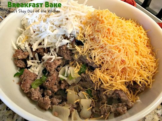 Breakfast Bake | Can't Stay Out of the Kitchen | One of the best #breakfast #casseroles you'll ever eat. #sausage #hashbrowns #Bisquick
