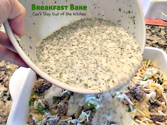 Breakfast Bake | Can't Stay Out of the Kitchen | One of the best #breakfast #casseroles you'll ever eat. #sausage #hashbrowns #Bisquick