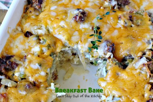Breakfast Bake | Can't Stay Out of the Kitchen | One of the best #breakfast #casseroles you'll ever eat. #sausage #hashbrowns #Bisquick
