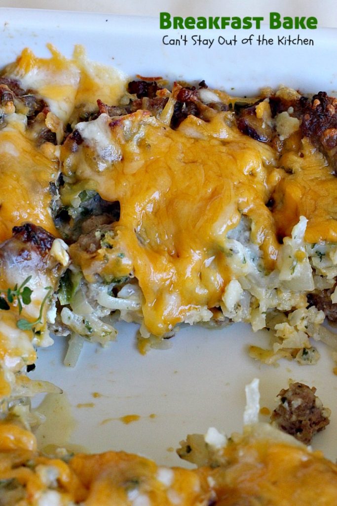Breakfast Bake | Can't Stay Out of the Kitchen | One of the best #breakfast #casseroles you'll ever eat. #sausage #hashbrowns #Bisquick