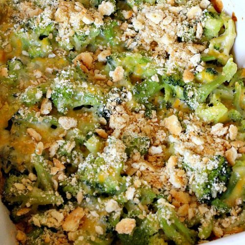 Broccoli Au Gratin | Can't Stay Out of the Kitchen | fantastic 4-ingredient #SideDish that's perfect for #holidays or company. Easy & delicious. #broccoli #CheddarCheese #RitzCrackers #BroccoliAuGratin