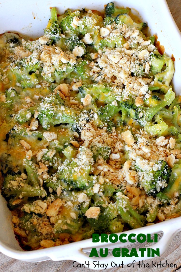 Broccoli Au Gratin | Can't Stay Out of the Kitchen | fantastic 4-ingredient #SideDish that's perfect for #holidays or company. Easy & delicious. #broccoli #CheddarCheese #RitzCrackers #BroccoliAuGratin