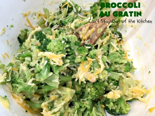 Broccoli Au Gratin | Can't Stay Out of the Kitchen | fantastic 4-ingredient #SideDish that's perfect for #holidays or company. Easy & delicious. #broccoli #CheddarCheese #RitzCrackers #BroccoliAuGratin