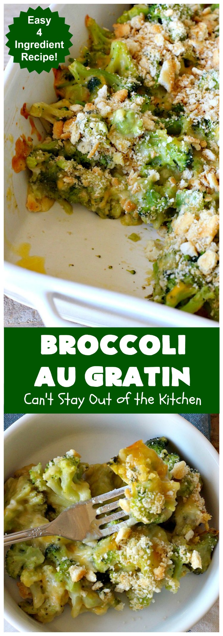 Broccoli Au Gratin | Can't Stay Out of the Kitchen | fantastic 4-ingredient #SideDish that's perfect for #holidays or company. Easy & delicious. #broccoli #CheddarCheese #RitzCrackers #BroccoliAuGratin