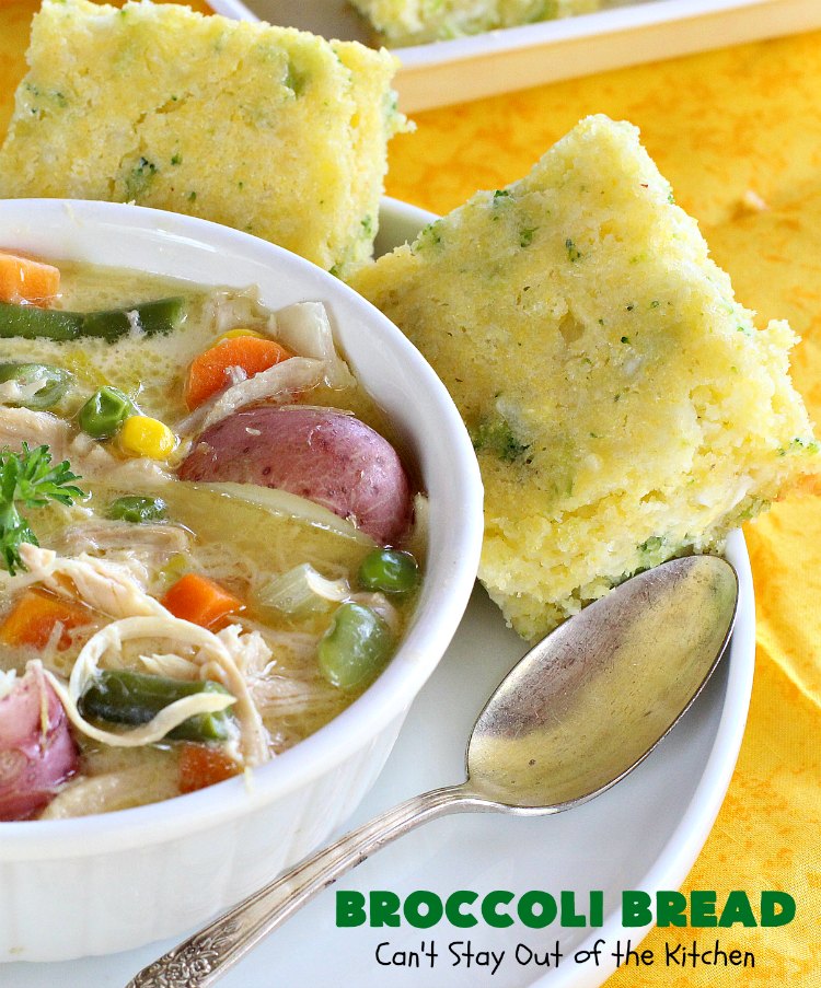 Broccoli Bread | Can't Stay Out of the Kitchen | this delicious #broccoli #cornbread is terrific as a side for soups & chili. Quick, easy and so delicious. #bread #BroccoliBread #cornmeal #cheese