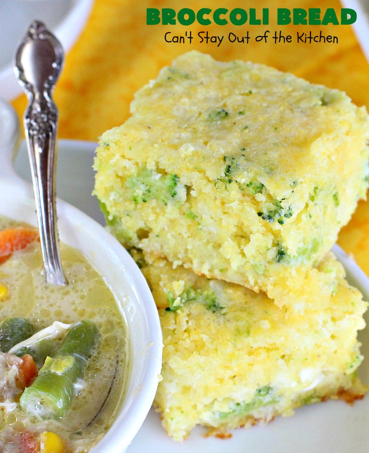 Broccoli Bread | Can't Stay Out of the Kitchen | this delicious #broccoli #cornbread is terrific as a side for soups & chili. Quick, easy and so delicious. #bread #BroccoliBread #cornmeal #cheese