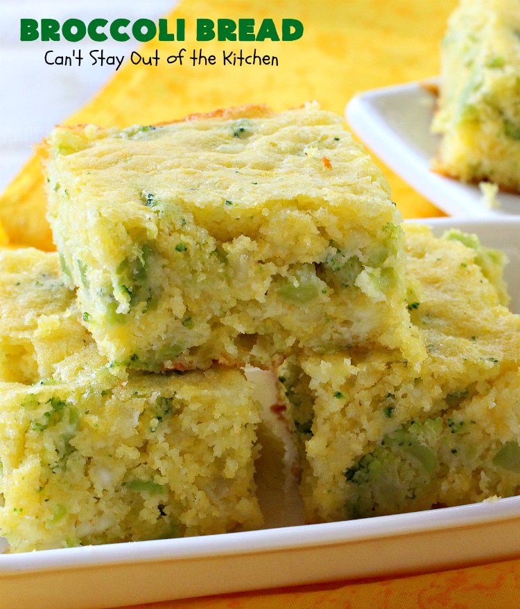 Broccoli Bread | Can't Stay Out of the Kitchen | this delicious #broccoli #cornbread is terrific as a side for soups & chili. Quick, easy and so delicious. #bread #BroccoliBread #cornmeal #cheese