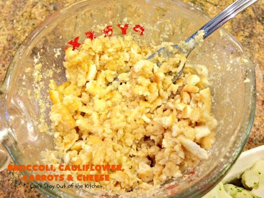 Broccoli, Cauliflower, Carrots and Cheese | Can't Stay Out of the Kitchen | this delicious #side dish is super quick & easy to make. It's the perfect #casserole for #FathersDay & other #holiday dinners. #broccoli #cauliflower #carrots
