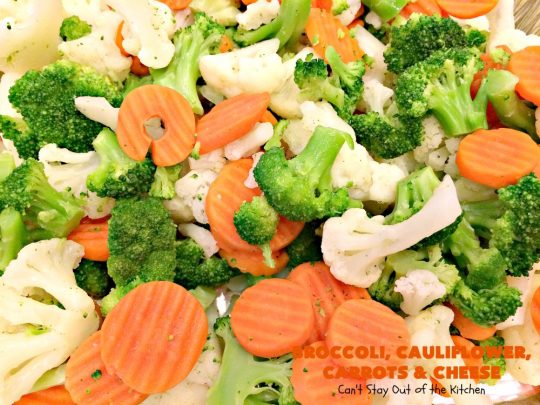 Broccoli, Cauliflower, Carrots and Cheese | Can't Stay Out of the Kitchen | this delicious #side dish is super quick & easy to make. It's the perfect #casserole for #FathersDay & other #holiday dinners. #broccoli #cauliflower #carrots
