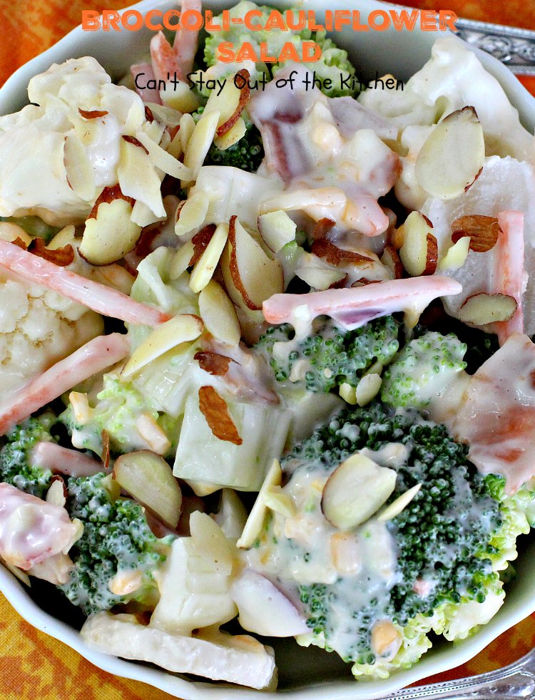 Broccoli-Cauliflower Salad | Can't Stay Out of the Kitchen | We loved this fabulous summer #salad. It's perfect for #MemorialDay or other summer #holidays. #broccoli #cauliflower #glutenfree