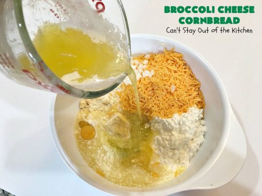 Broccoli Cheese Cornbread | Can't Stay Out of the Kitchen | this delicious #cornbread #recipe uses two kinds of #cheese. It's a wonderful #SideDish for any main dish meal or for #holidays like #Easter or #MothersDay. #Broccoli #CheddarCheese #BroccoliCornbread #BroccoliCheeseCornbread