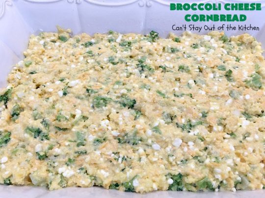 Broccoli Cheese Cornbread | Can't Stay Out of the Kitchen | this delicious #cornbread #recipe uses two kinds of #cheese. It's a wonderful #SideDish for any main dish meal or for #holidays like #Easter or #MothersDay. #Broccoli #CheddarCheese #BroccoliCornbread #BroccoliCheeseCornbread