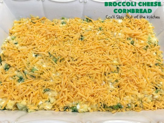 Broccoli Cheese Cornbread | Can't Stay Out of the Kitchen | this delicious #cornbread #recipe uses two kinds of #cheese. It's a wonderful #SideDish for any main dish meal or for #holidays like #Easter or #MothersDay. #Broccoli #CheddarCheese #BroccoliCornbread #BroccoliCheeseCornbread