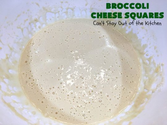 Broccoli Cheese Squares | Can't Stay Out of the Kitchen | this fantastic #GooseberryPatch #recipe is perfect for the #Thanksgiving or #Christmas #holidays. It can be whipped up & oven ready in about 5-10 minutes. It's loaded with #CheddarCheese. It received rave reviews when we served it to company. #Broccoli #SideDish #BroccoliCheeseSquares