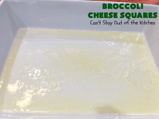 Broccoli Cheese Squares | Can't Stay Out of the Kitchen | this fantastic #GooseberryPatch #recipe is perfect for the #Thanksgiving or #Christmas #holidays. It can be whipped up & oven ready in about 5-10 minutes. It's loaded with #CheddarCheese. It received rave reviews when we served it to company. #Broccoli #SideDish #BroccoliCheeseSquares
