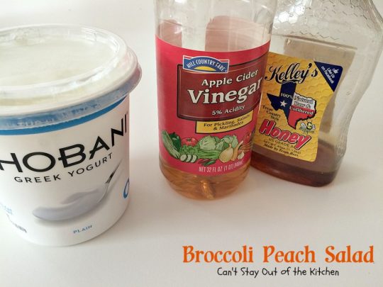 Broccoli Peach Salad | Can't Stay Out of the Kitchen | my FAVORITE #broccolisalad recipe. This one is fantastic and so quick and easy. #glutenfree #peaches #broccoli #bacon