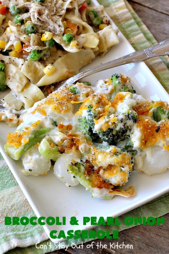Broccoli and Pearl Onion Casserole | Can't Stay Out of the Kitchen | this sumptuous #broccoli #casserole is terrific for #holidays like #Thanksgiving or #Christmas. It's filled with 2 cheeses and is absolutely irresistible. #broccolicasserole #pearlonions #cheese #sidedish #holidaysidedish
